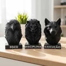 Estátuas Decorativas Águia Leão Lobo – Foco Disciplina Execução – Decoração Sala Motivacional Escritório Mesa Sala