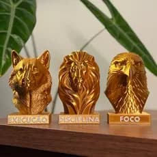 Estátuas Douradas Decorativas Águia Leão Lobo – Foco Disciplina Execução – Decoração Sala Motivacional Escritório Sala