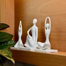 Kit 3 Estátuas Mulher Abstrata Escultura Decorativa Bailarina Yoga Moderna Sala Quarto Enfeite Minimalista Branco