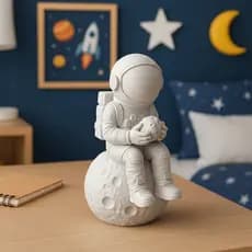 Estátua Astronauta Sentado na Lua Decoração Quarto Infantil Enfeite Espacial Escultura Presente