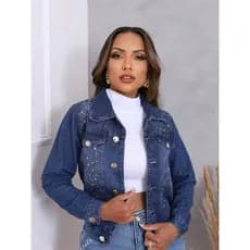 Jaqueta Jeans Feminina com detalhes de Brilho e Strass