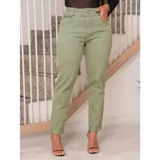 Calça Mom Jeans com Elástico no Cós e Barra Dobrada
