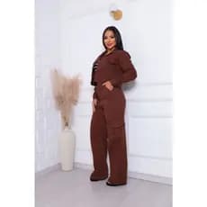 Conjunto Jaqueta Cropped Calça Wide Leg Cargo  Lançamento Inverno