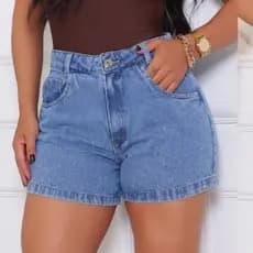 Short Jeans Feminino com Brilho 100% Algodão