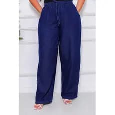 Calça Jeans Plus Feminina Pantalona Leve Com Elástico