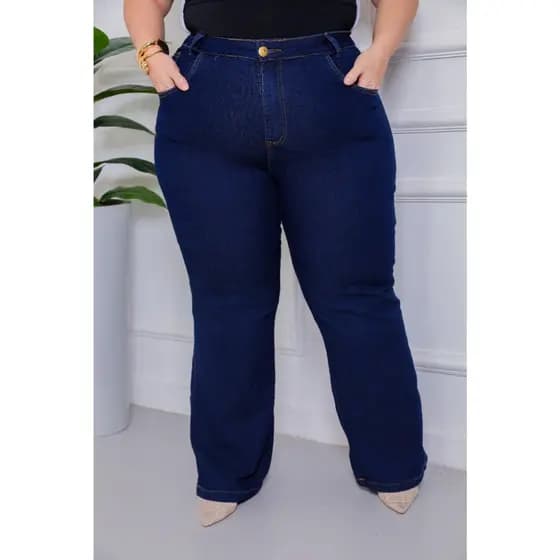 Calça Flare Plus Size Jeans Com Lycra.