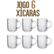 Jogo 6 Canecas Xícaras de Café Cappuccino 250ml Vidro Brasil