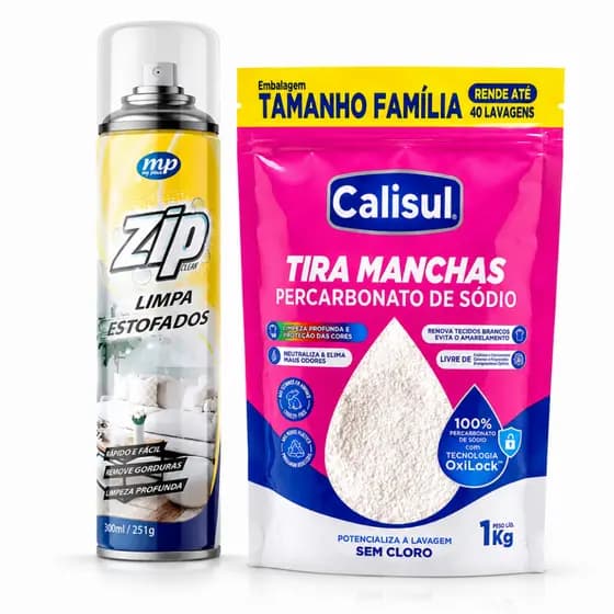 Kit Limpa Estofados Spray e Percarbonato de Sódio Calisul 100% Puro Granulado Tira Manchas Roupas