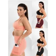 Conjunto Fitness Feminino Short Suplex Cintura Alta BellaForma Fitness