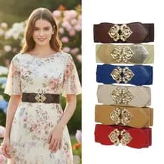 Cinto Cincher de Cintura Larga com Fivela Dourada – Elástico Modelador para Vestidos e Saias