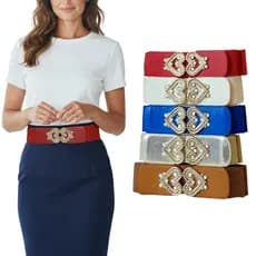 Cinto Largo Elástico Feminino Fashion – Fivela de Corações Dourados Luxo