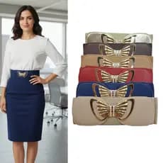 Cinto Elástico Largo Modeladora Feminino – Fivela de Asas Douradas