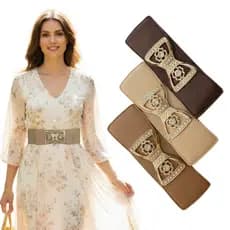 Cinto Retrô Feminino Elástico Largo – Fivela Flor do Deserto para Vestido