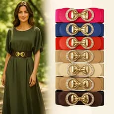 Cinto Feminino Elástico Largo Elegante com Gravatinha Dourada de Luxo