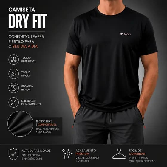 Camiseta Dry Fit UV Masculina Básica Preta Tecido Tecnológico com elastano Original Academia Musculação Crossfit Corrida