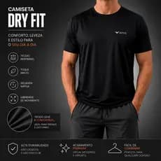 Camiseta Dry Fit UV Masculina Básica Preta Tecido Tecnológico com elastano Original Academia Musculação Crossfit Corrida