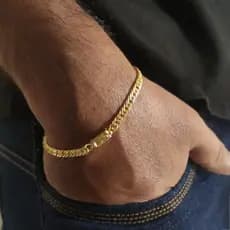 Pulseira Masculina, Presente Pai Bracelete, banhada a Ouro Grumet Moeda Antiga 18k 4mm.