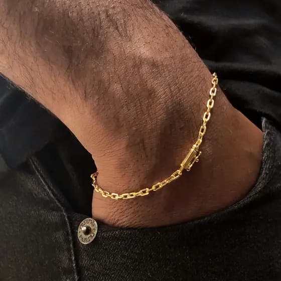 Pulseira Masculina Moeda Antiga Cartier Banhada a Ouro 18k 3mm