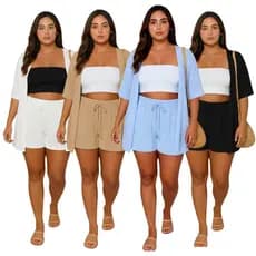 Conjunto 2 Peças Kimono + Short Duna Feminino Blogueira 2026 Moda Praia Saida de Praia Quimono