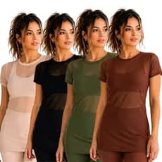 Blusinha 2 ou 1 Feminino Tule Transparente  2026 Camisa Moderna Respirável Treino Dia a Dia Malhar