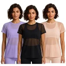 Kit 3 Blusa Tule Feminina Transparente de Academia Manga Curta Camisão Fitness Camiseta Treino ENVIO JÁ