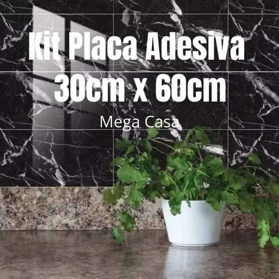 KIT Placa Adesiva 3d Mármore Preto Parede Relevo Lavável 30cm X 60cm