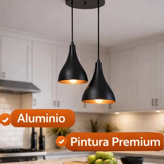 Lustre Luminária Pendente Gota Dupla Quato Sala Cozinha Teto Moderna Alumínio Não Enferruja Lustre