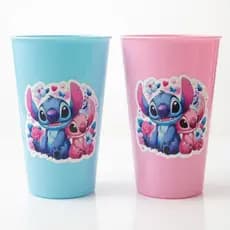 Copos Stitch Angel Adesivados de Plástico 380ml Resistentes Para Criança Festa Lembrancinha presente