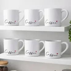 Kit 6 Canecas Porcelana 95 ml Branca Estampa Coffee Café Chá Copo Decorativo Presente