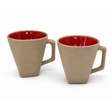 Caneca Cônica Porcelana Artesanal Orgânica Texturizada Interior Vermelho Design Rústico