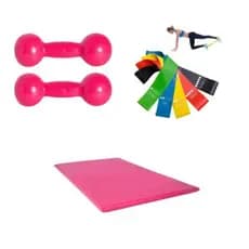 Kit Funcional Par Halter 2kg + Colchonete + 5 TheraBand Exercícios Academia