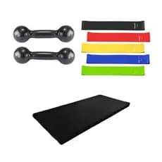Kit Funcional Par Halter 1kg + Colchonete + 5 TheraBand Academia Pesos