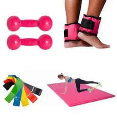 Kit Funcional Par Halter 2kg + Par de Caneleiras 2kg + Colchonete + 5 TheraBand Academia