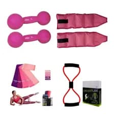 Kit Fisioterapia Treino Funcional Par Halter 0.500 Kg Ao 3 Kg + Par Caneleira  + Kit Theraband + Elástico Multifuncional