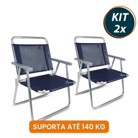 Kit 2 Cadeiras De Praia Oversize 140kg Alumínio Reforçada Larga Mor
