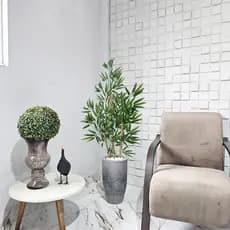 Arranjo Artificial Bambu Com Vaso Cone Mármore Pedra Decoração