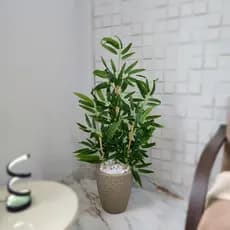 Arranjo Artificial Bambu Folha Grande Vaso Cone Mármore Pedra