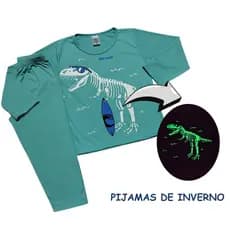 Kit 4 peças (2 conjuntos) Pijama Inverno Infantil Juvenil Menino Brilha no Escuro 1 ao 16