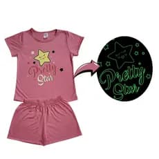 kit 3 Conjuntos Pijama de Verão Infantil Juvenil Menina Feminino Brilha no Escuro tamanho 1 ao 16