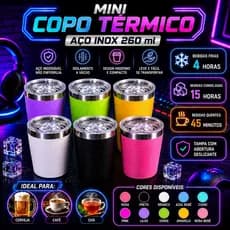 Mini Copo Térmico em Aço Inox 260ml com Tampa