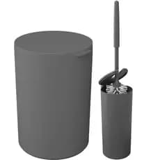 Kit Banheiro Lixeira E Escova Sanitária  Lavabo Luxo Serene Coza - Cinza chumbo brinox