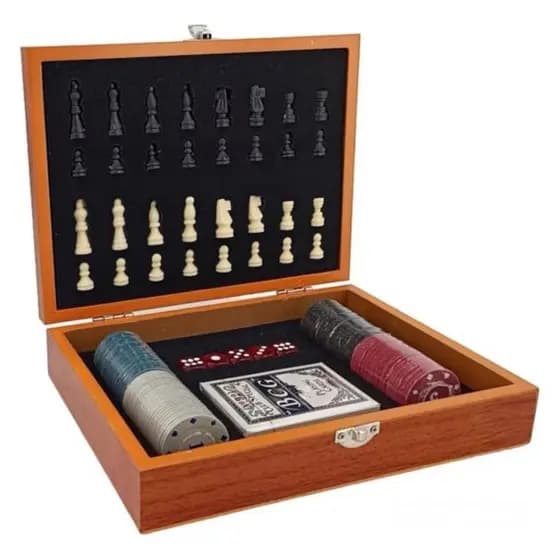 Kit Jogos Com Tabuleiro De Xadrez E Caixa De Poker E Baralho Envio Imediato