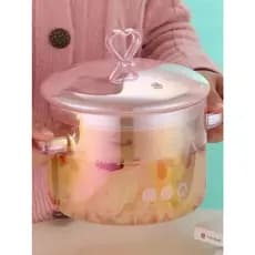 Panela De Vidro P/ Sopas Legumes Vai Ao Fogo Rosa Holográfica Tampa de Coração Fofa Moderna Luxuosa Vidro Borossil