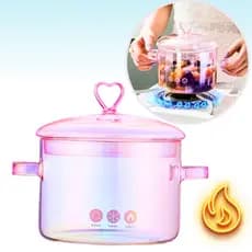 Panela de vidro rosa furta-cor panela de vidro 1.5L Com tampa coracao