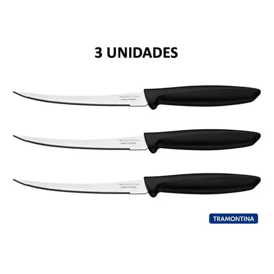 Faca Tramontina Tomate Lâmina Aço Inox Preto Branco 3un
