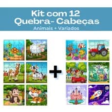 Kit 12 Jogos quebra cabeça infantil em madeira mdf 16 peças cada (12 unidades)