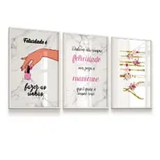 Quadro decorativo kit felicidade e fazer as unhas manicure 3 placas 20x30