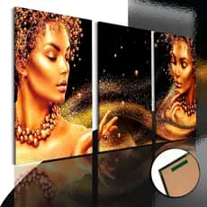 Quadro decorativo mulher dourada colar luxo hp