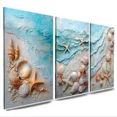 Kit Quadro Decortativo Sala Quarto Praia Conchas Luxo HD