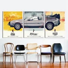 Quadros decorativos 3 peças filme de volta futuro Delorean